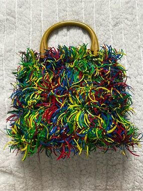 Placemat Purse with Vibrant multi-colored fringe
